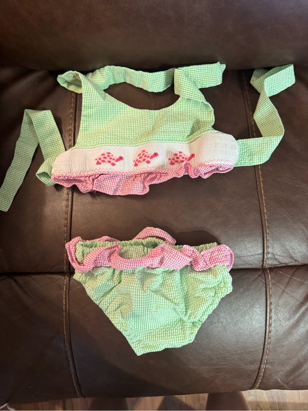Lolly Wolly Doodle Green and Pink Seersucker Two-Piece Bikini